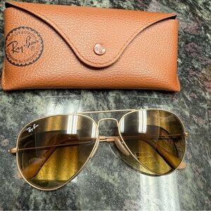 Ray-Ban Gold and Brown Aviator Sunglasses